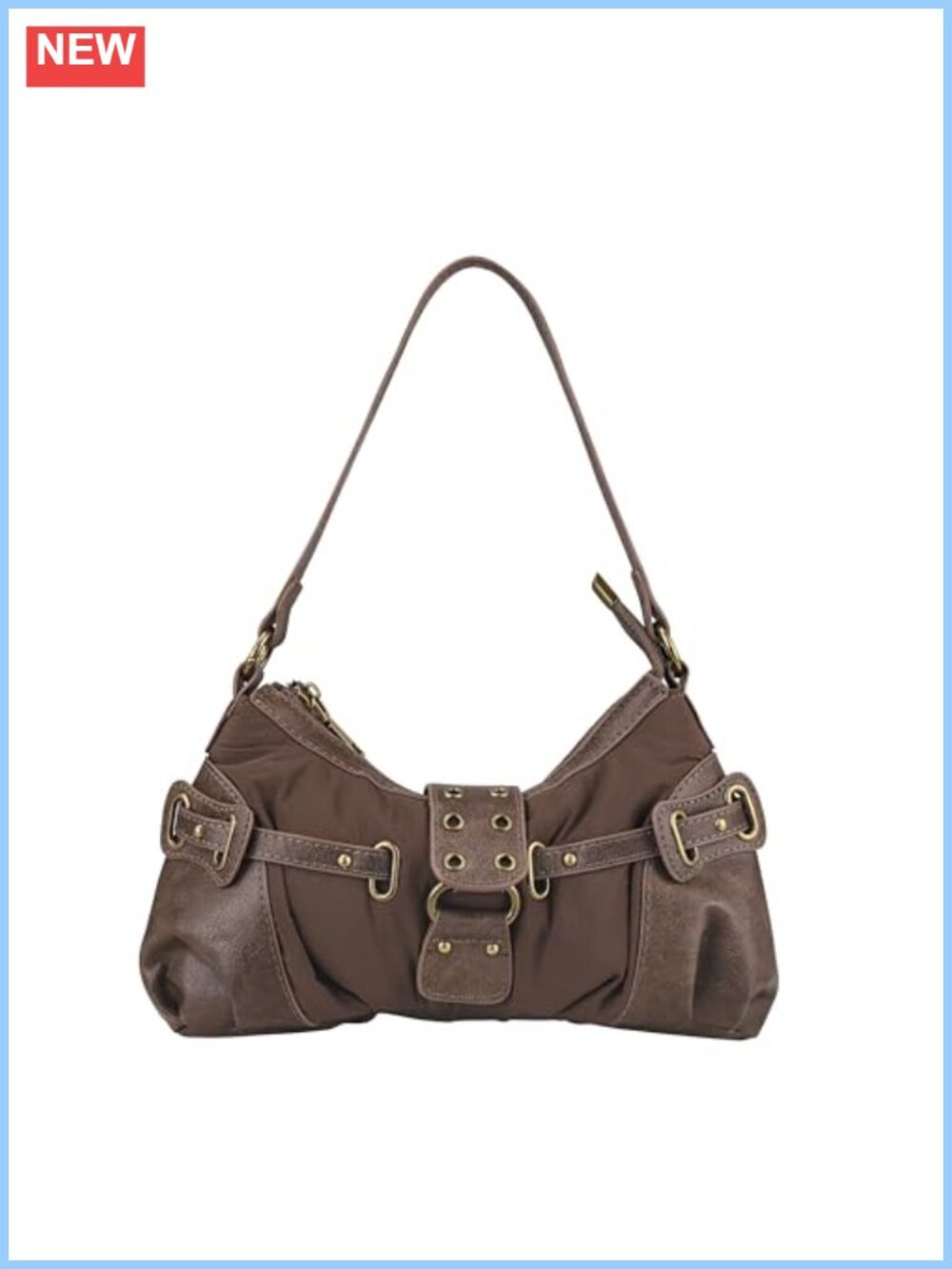 Y2K Retro Grunge Small Hobo PU Leather and Nylon Punk Trendy Shoulder Bag
